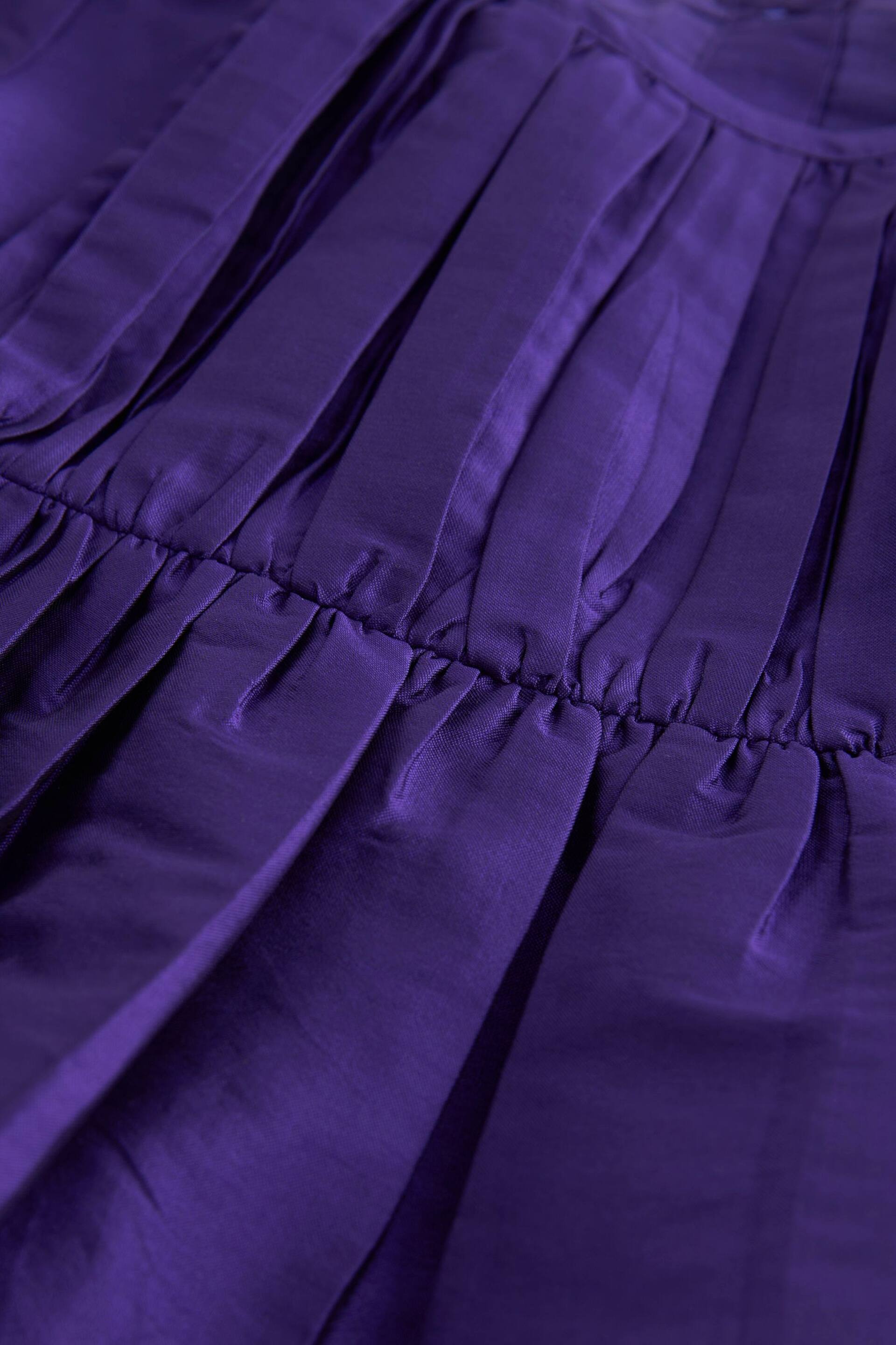 Purple Pleat Detail Short Sleeve Taffeta Dress (3mths-10yrs) - Image 8 of 8