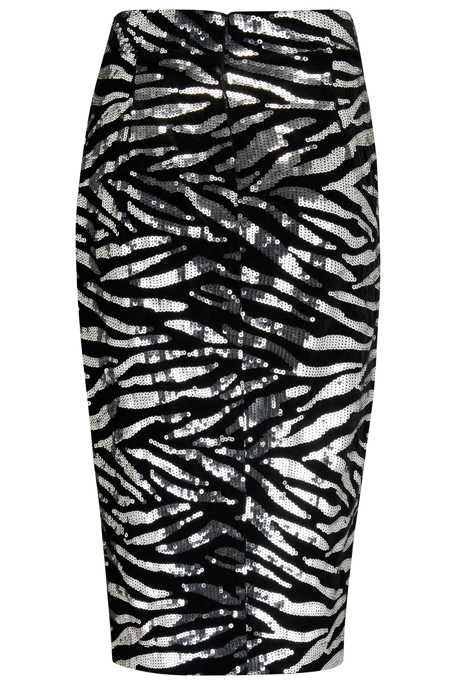 Pour Moi Black Zebra Selena Velvet Sequin Midi Skirt - Image 5 of 5