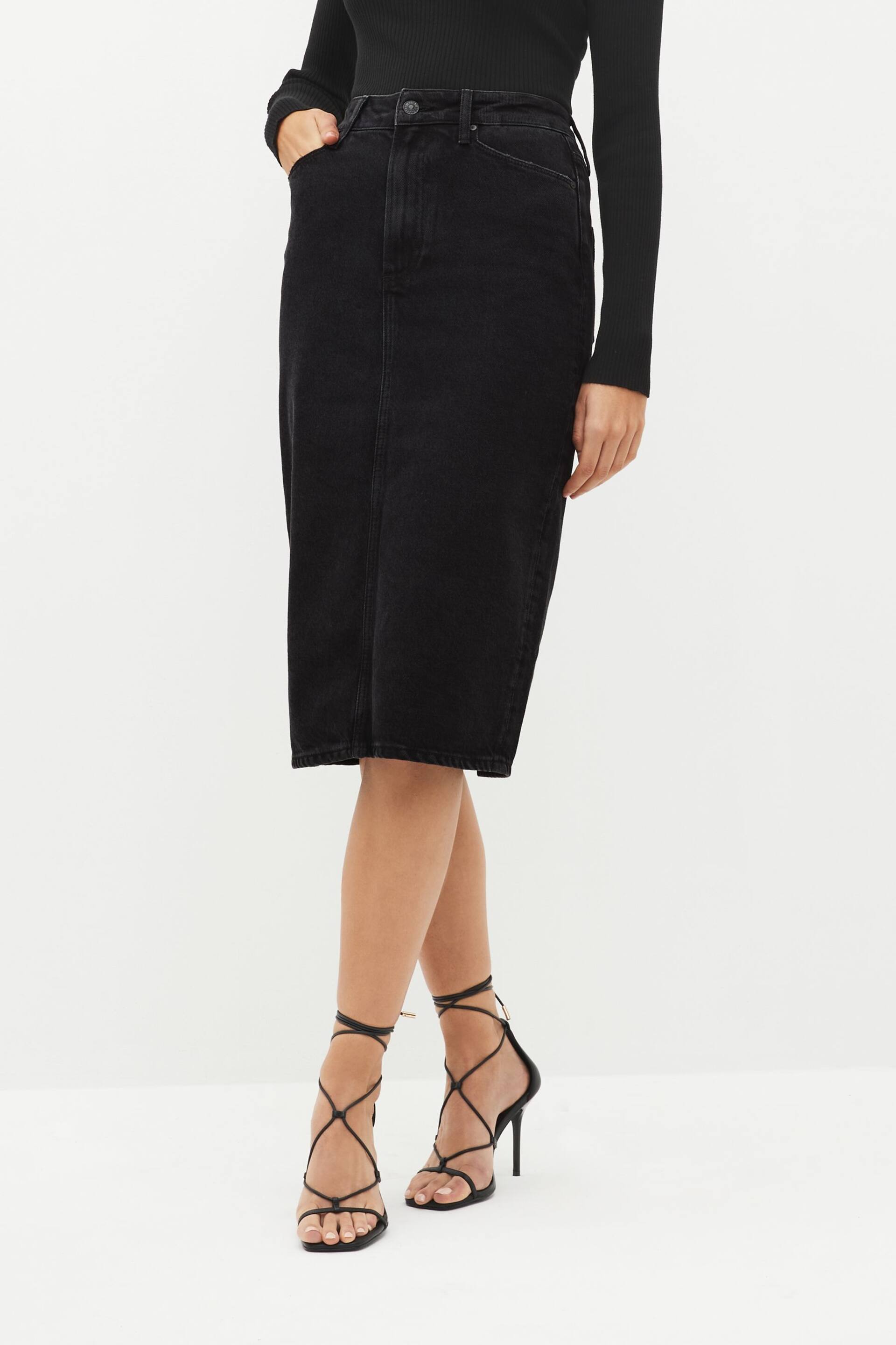 Paige Siren Denim Black Midi Skirt - Image 1 of 5