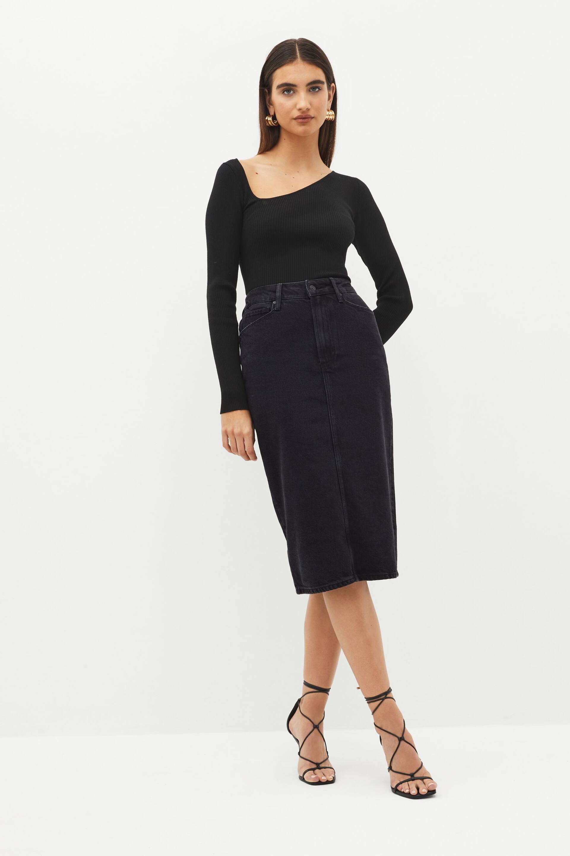 Paige Siren Denim Black Midi Skirt - Image 2 of 5