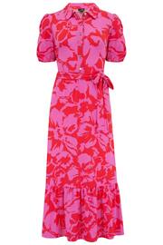 Pour Moi Pink Jodie Fuller Bust Slinky Jersey Tiered Midi Shirt Dress - Image 4 of 5