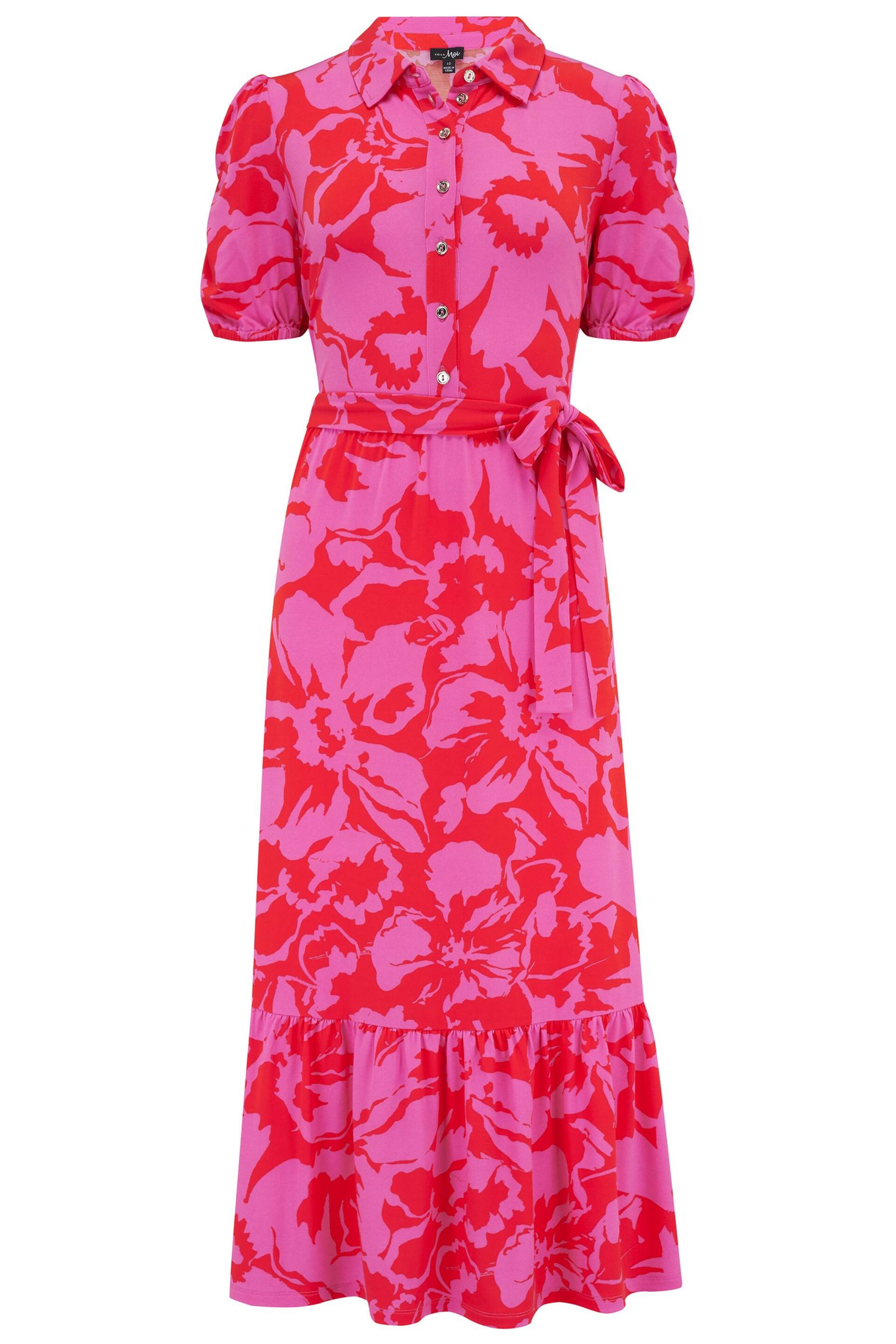 Pour Moi Pink Jodie Fuller Bust Slinky Jersey Tiered Midi Shirt Dress - Image 4 of 5