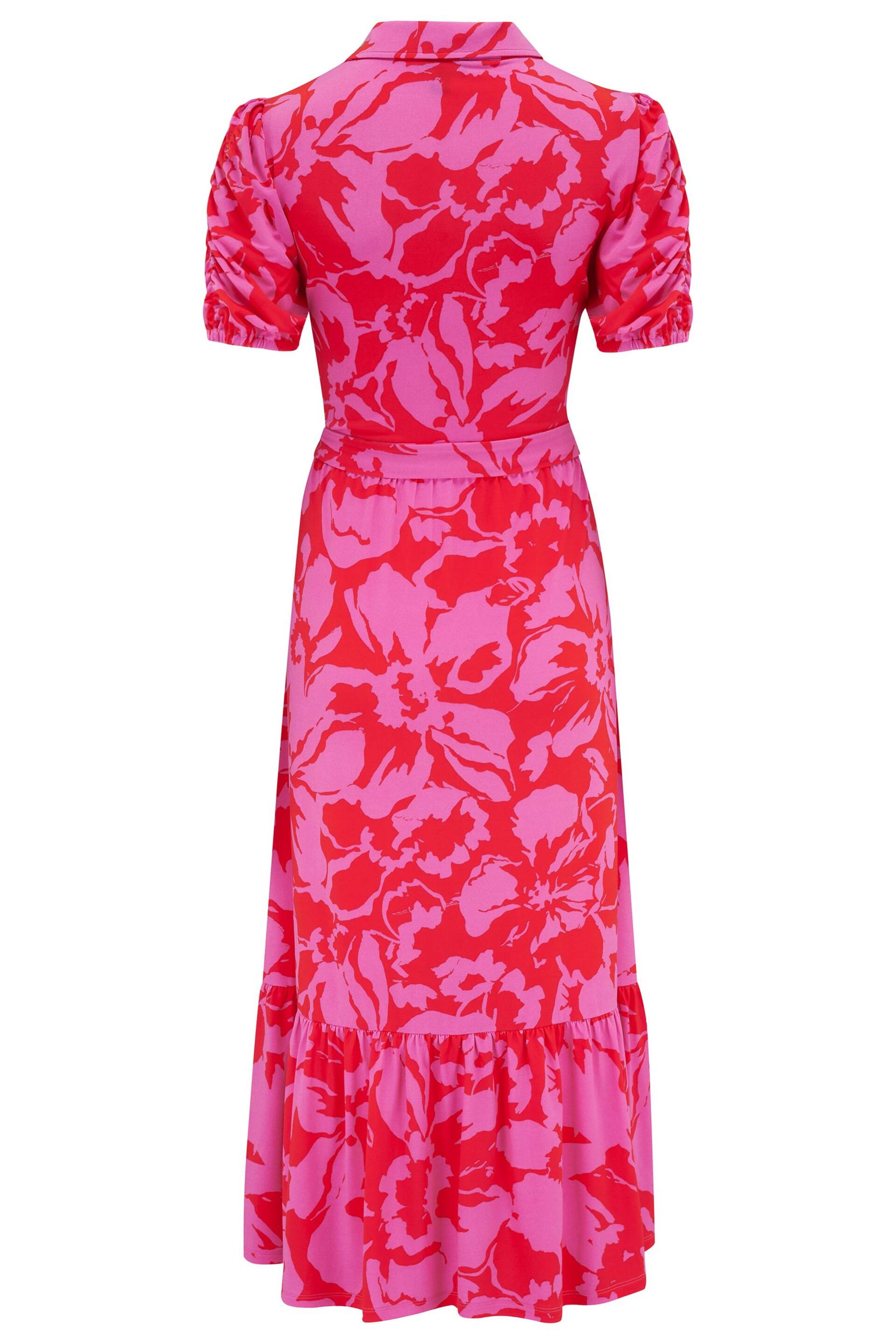 Pour Moi Pink Jodie Fuller Bust Slinky Jersey Tiered Midi Shirt Dress - Image 5 of 5