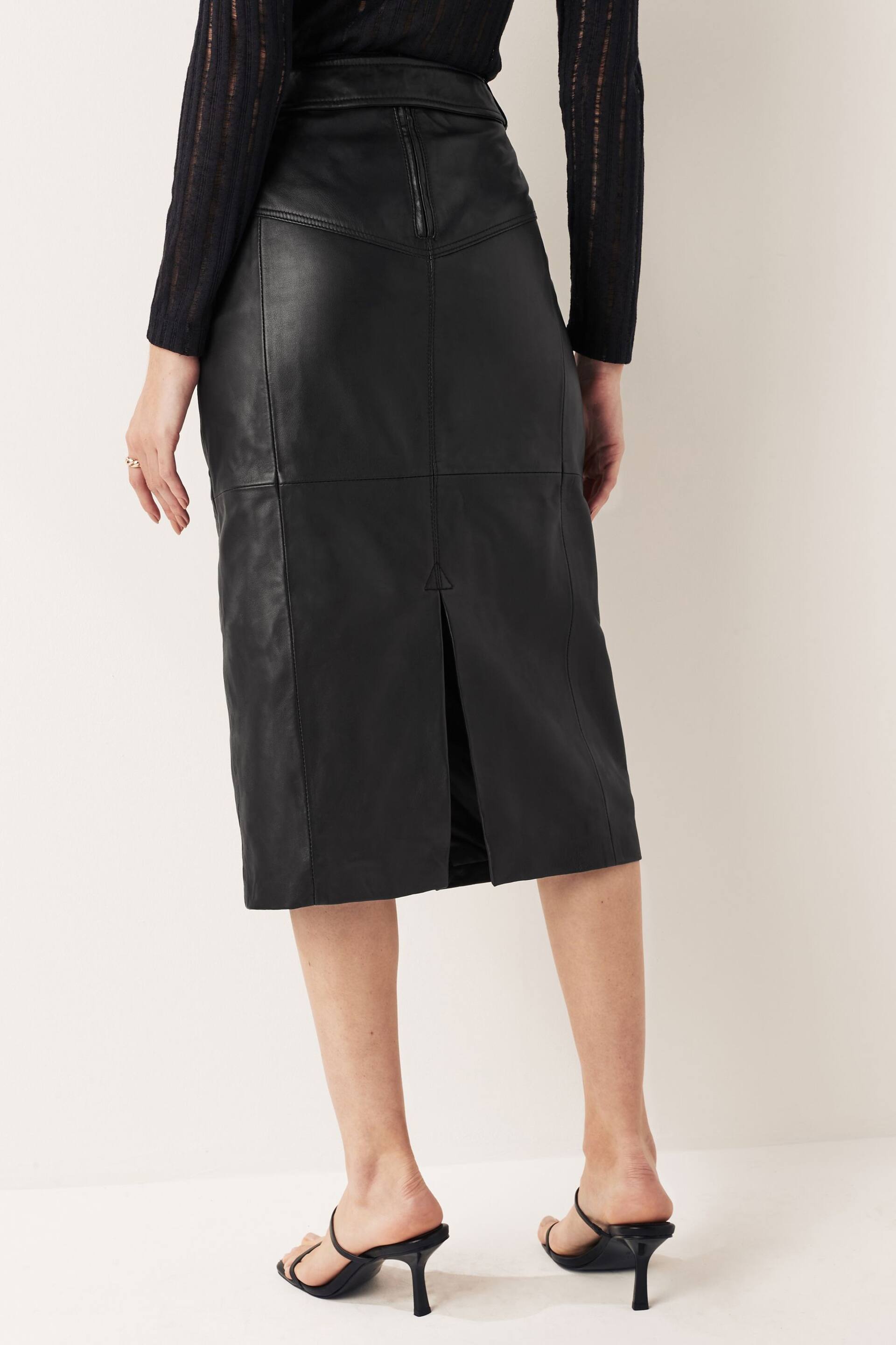 Urban Code Black Leather Front Split Midi Skirt With Removable Belt - Image 3 of 7