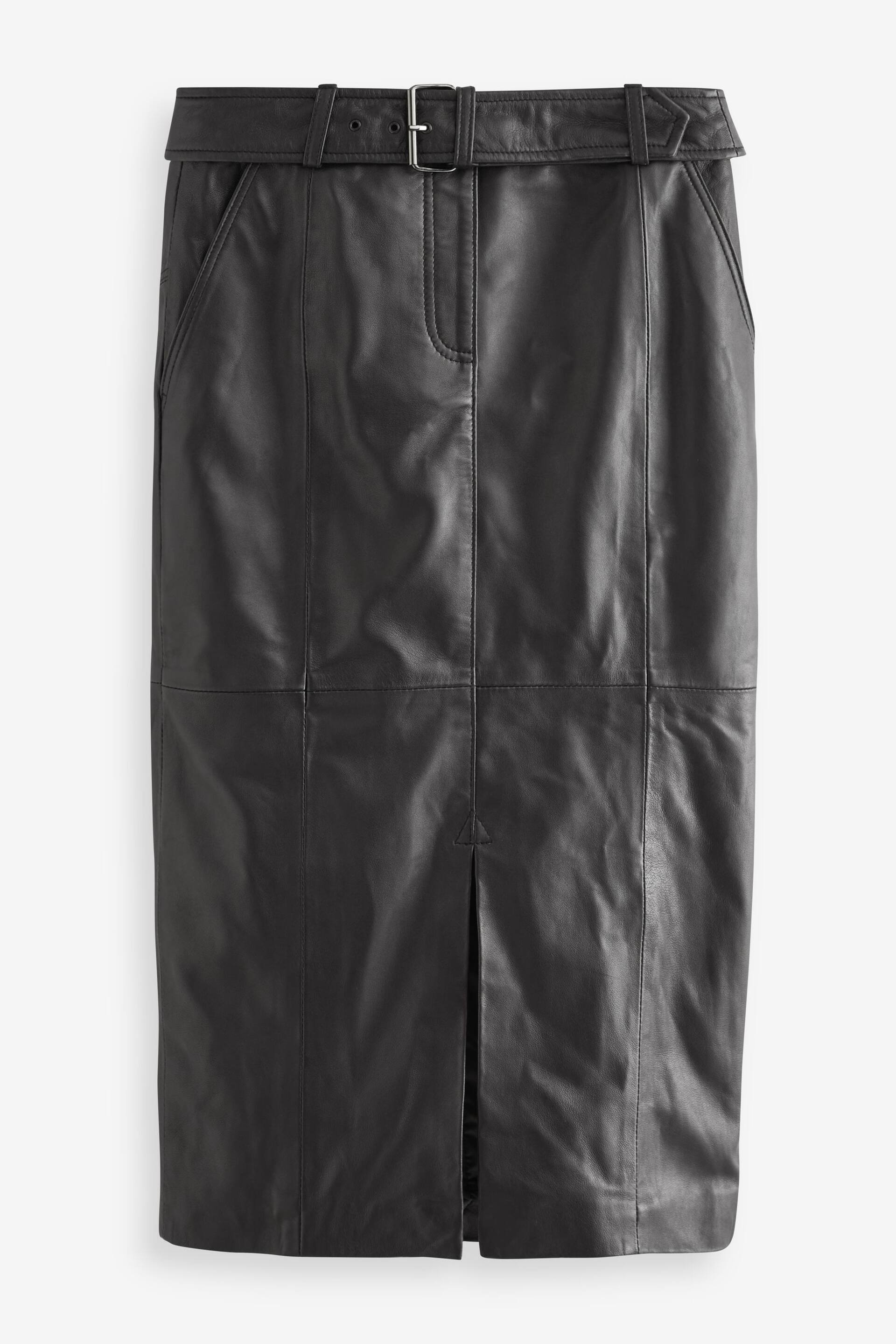 Urban Code Black Leather Front Split Midi Skirt With Removable Belt - Image 5 of 7