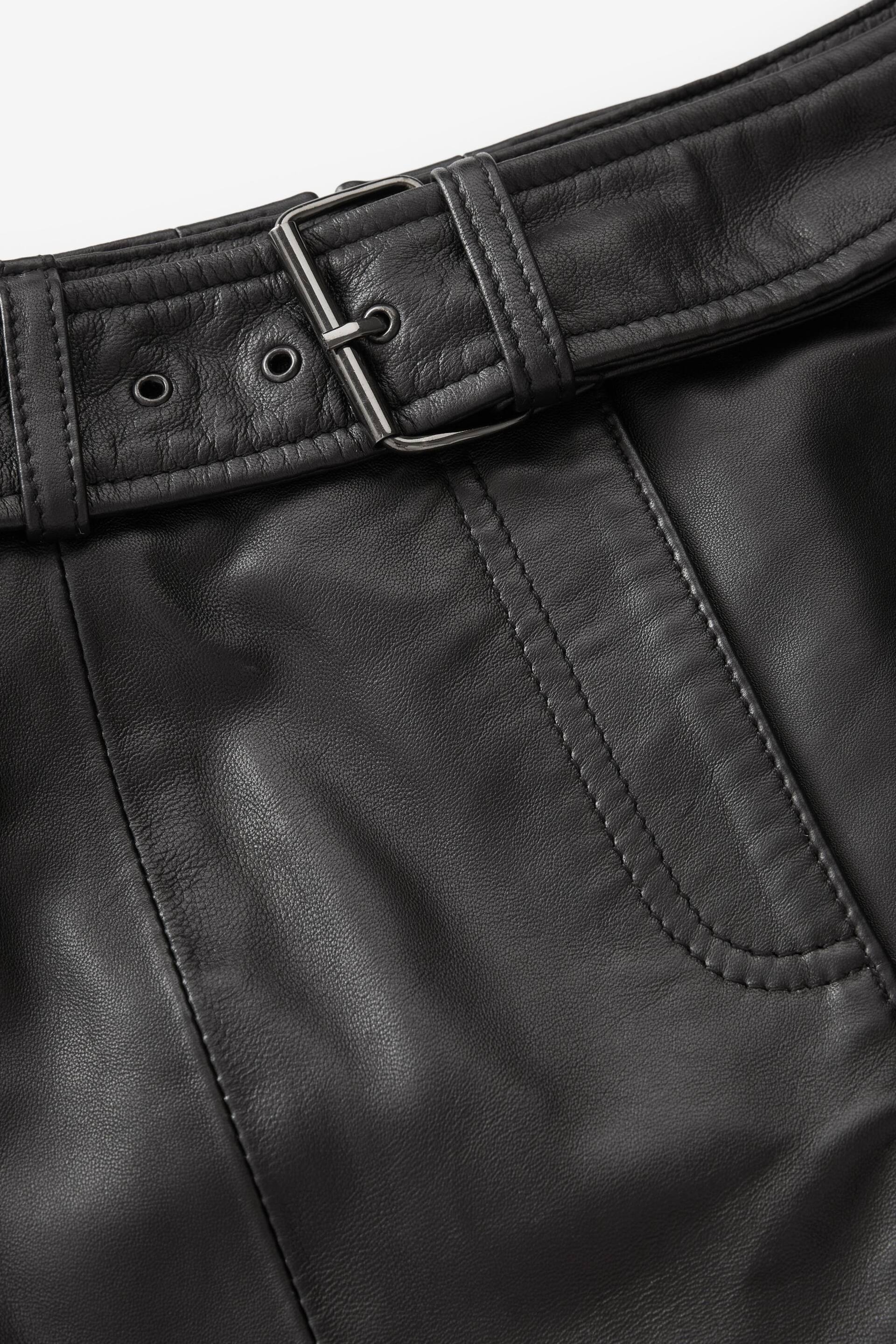 Urban Code Black Leather Front Split Midi Skirt With Removable Belt - Image 7 of 7