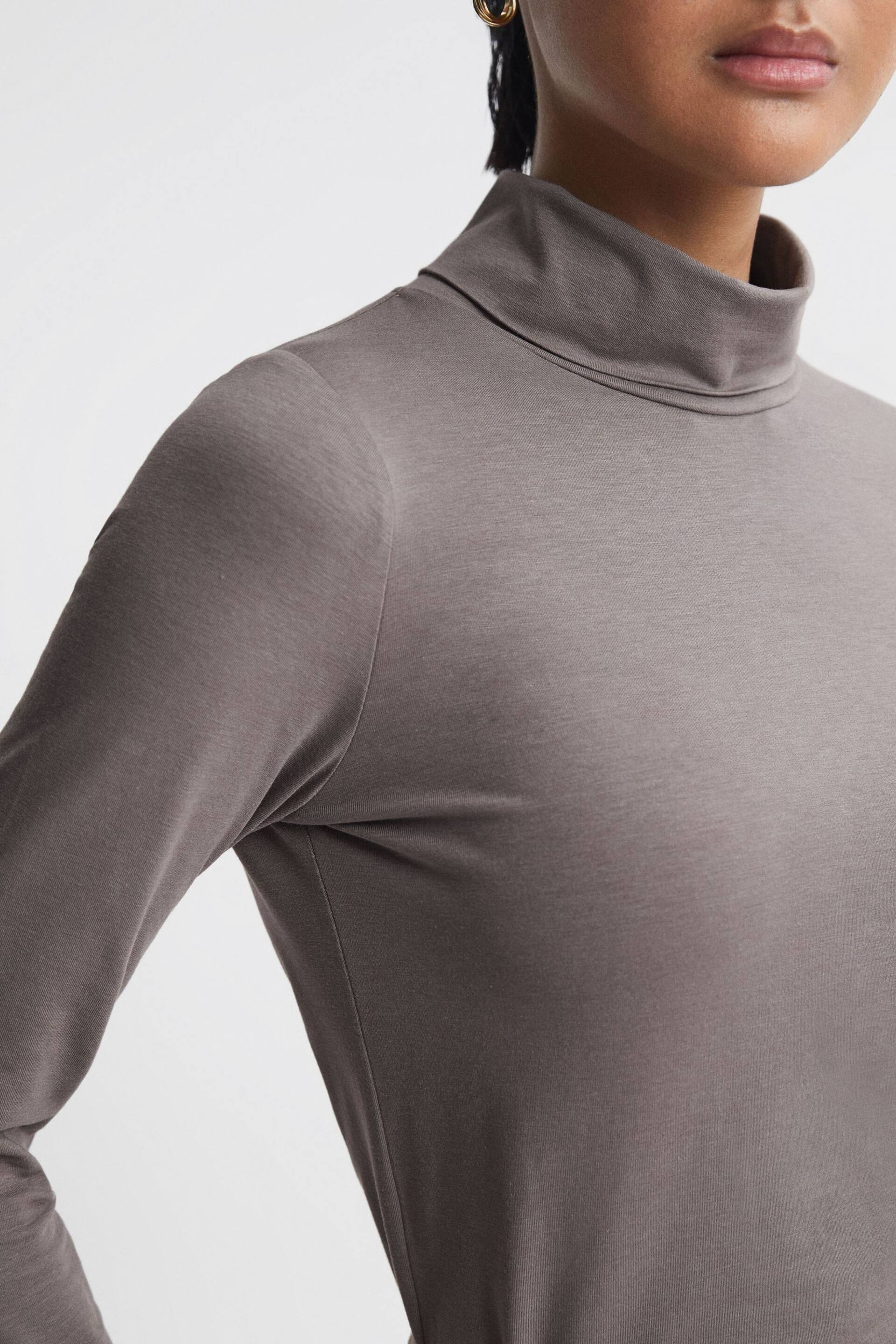 Reiss Taupe Piper Fitted Roll Neck T-Shirt - Image 1 of 5
