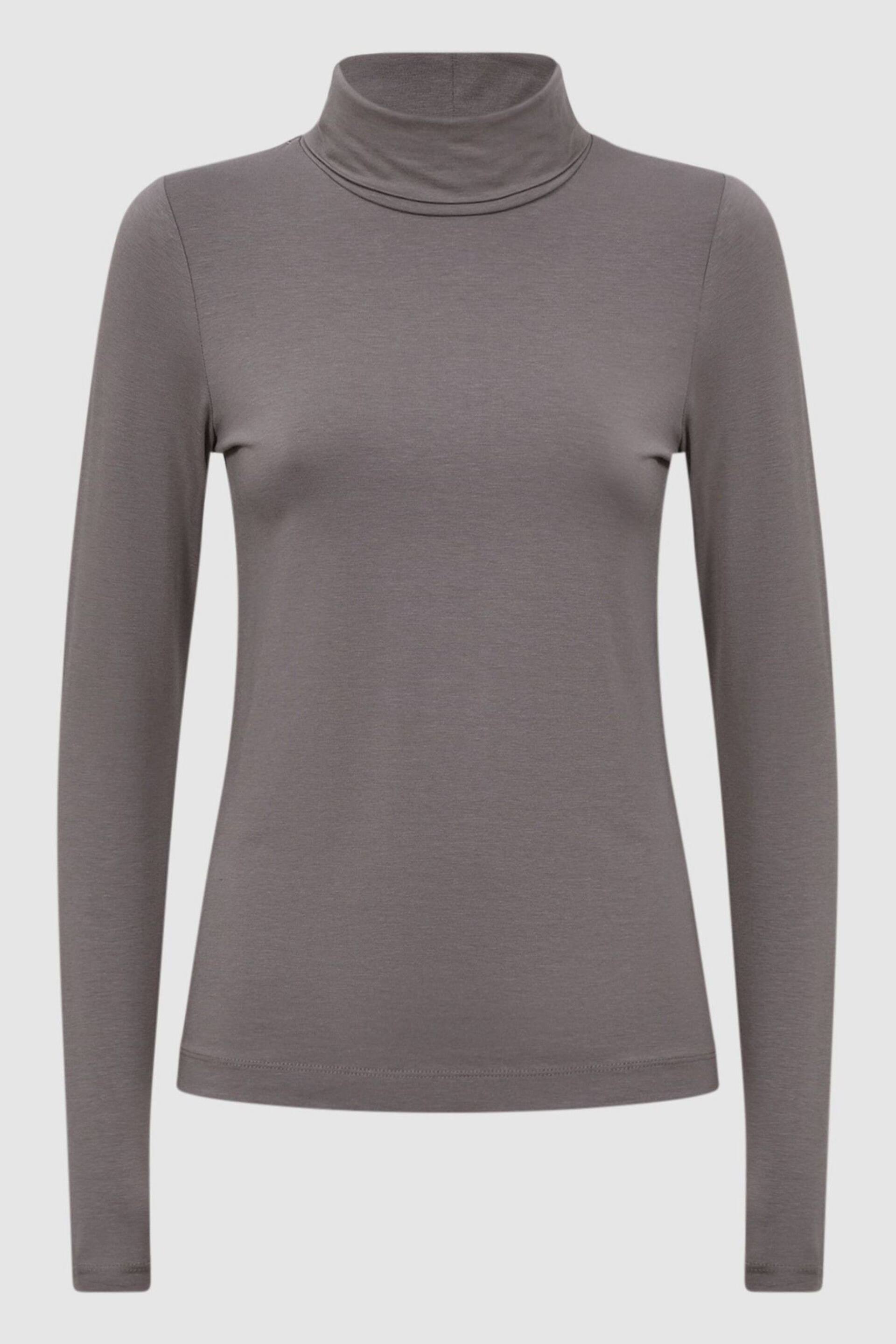 Reiss Taupe Piper Fitted Roll Neck T-Shirt - Image 2 of 5