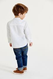 White Grandad Collar Linen Mix Shirt (3mths-7yrs) - Image 3 of 7