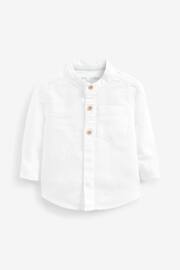 White Grandad Collar Linen Mix Shirt (3mths-7yrs) - Image 6 of 7