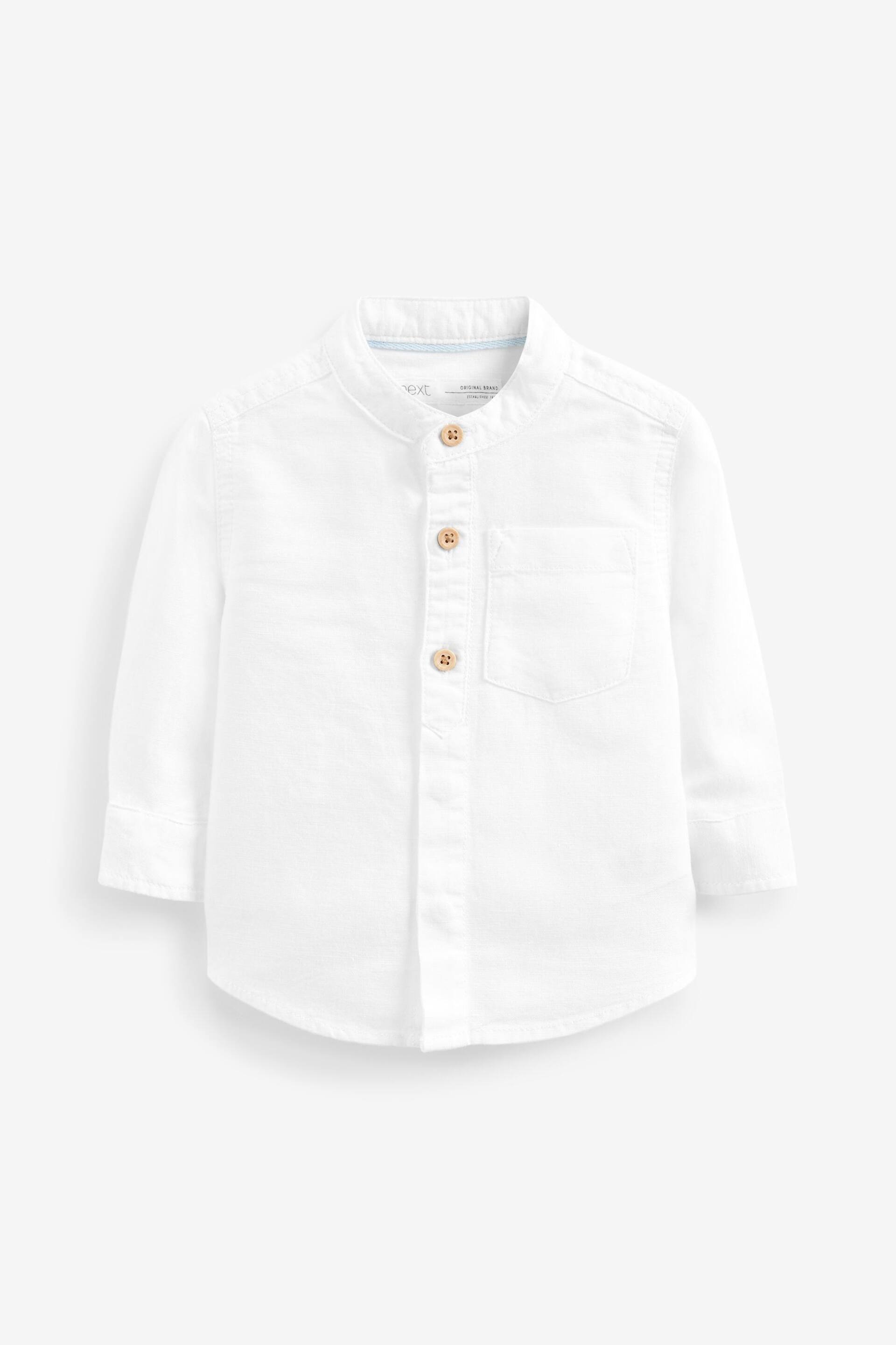 White Grandad Collar Linen Mix Shirt (3mths-7yrs) - Image 6 of 7