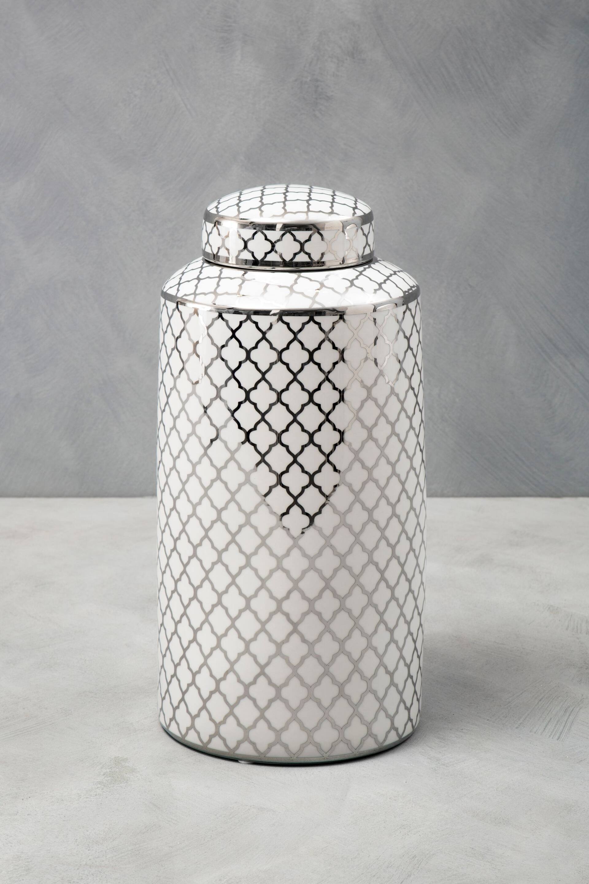 Fifty Five South White/Silver Large Ceramic Jar - Image 1 of 4