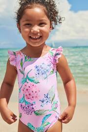 Pale Pink Floral Frill Sleeved Swimsuit (3mths-12yrs) - Image 1 of 5