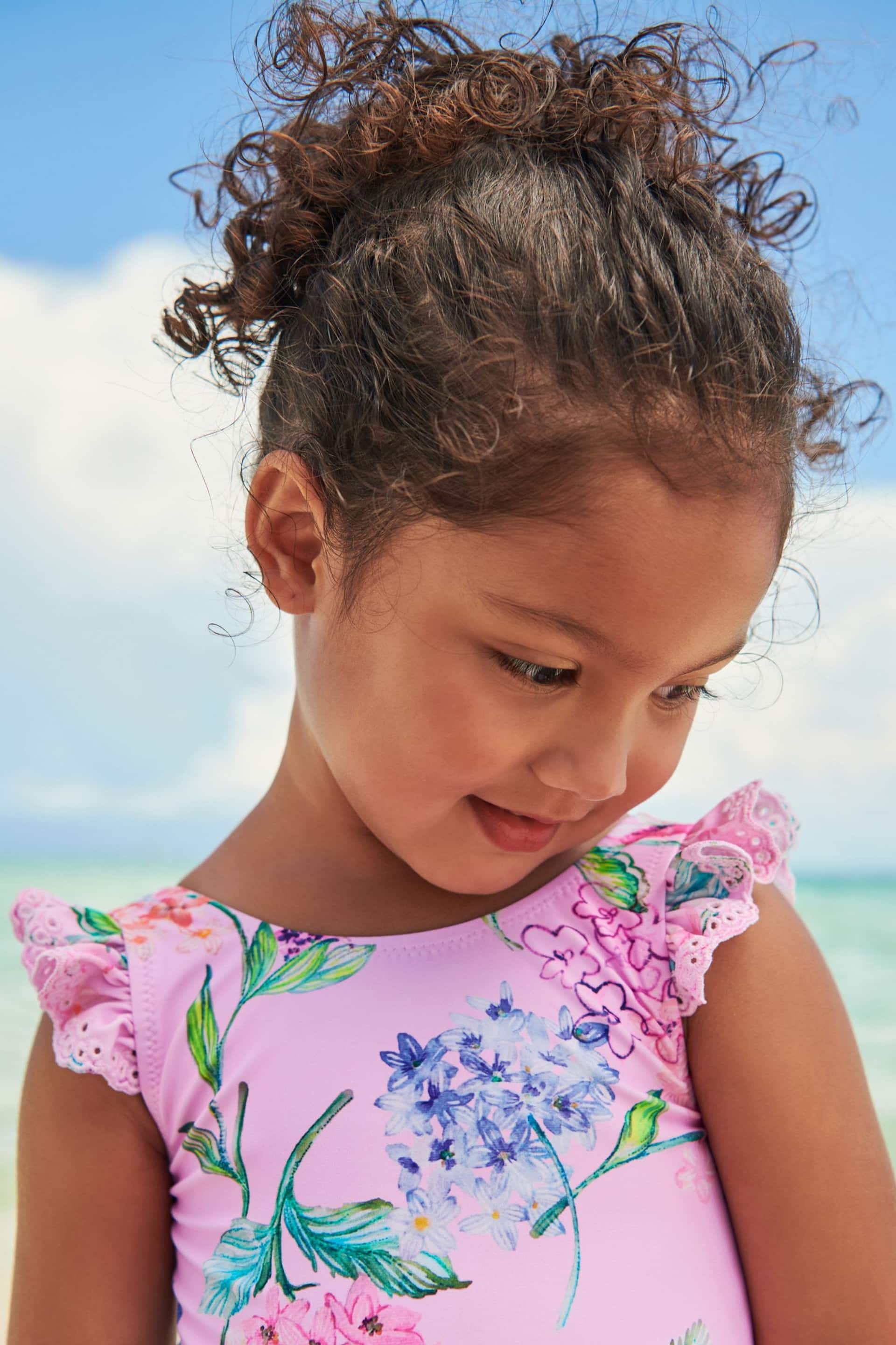 Pale Pink Floral Frill Sleeved Swimsuit (3mths-12yrs) - Image 3 of 5
