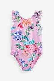 Pale Pink Floral Frill Sleeved Swimsuit (3mths-12yrs) - Image 4 of 5