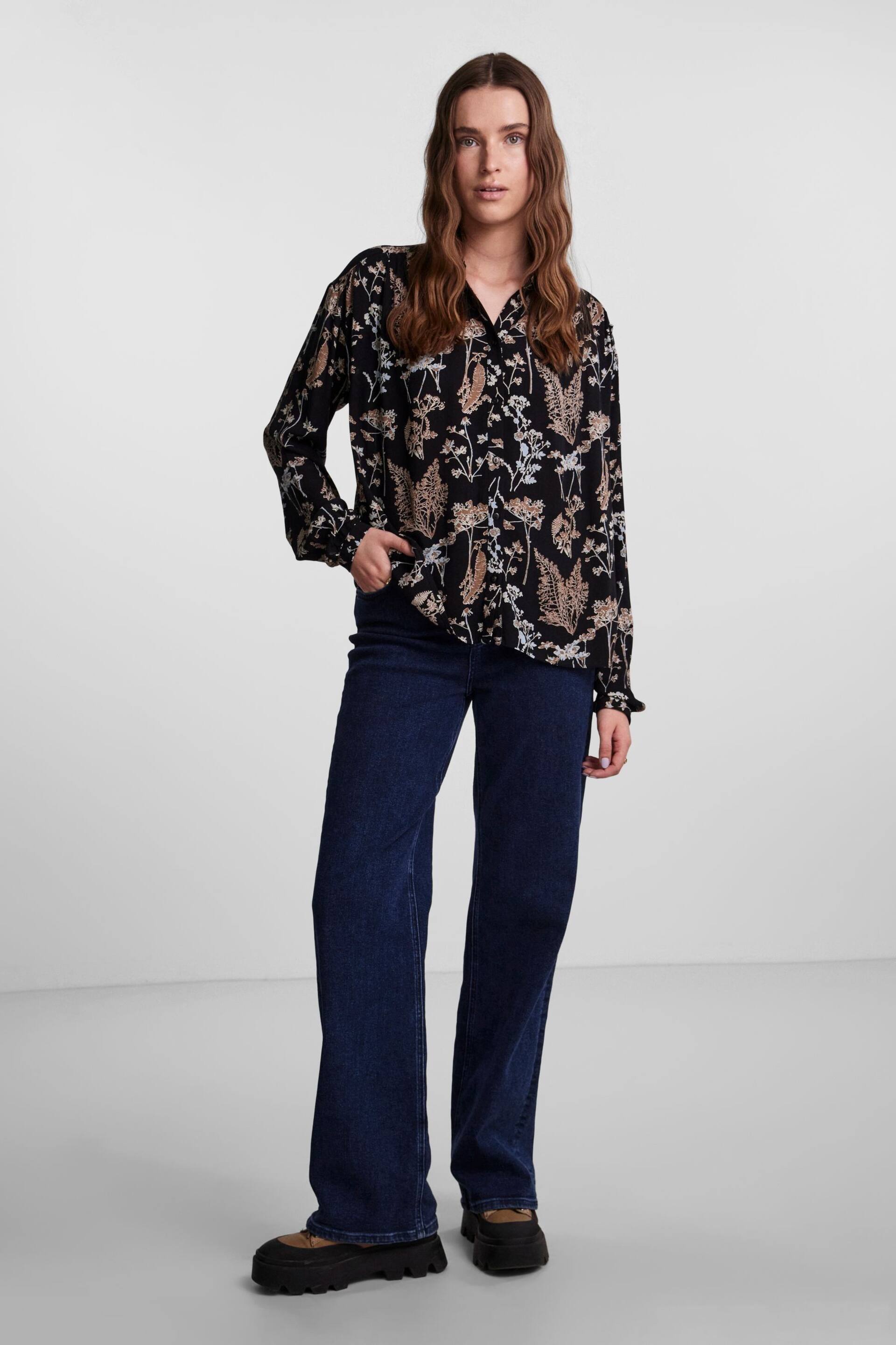 PIECES Black Printed Long Sleeve Blouse - Image 3 of 5