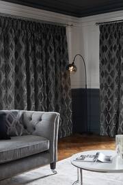 Charcoal Grey Next Collection Luxe Heavyweight Geometric Cut Velvet Pencil Pleat Lined Curtains - Image 2 of 4