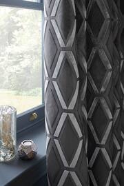 Charcoal Grey Next Collection Luxe Heavyweight Geometric Cut Velvet Pencil Pleat Lined Curtains - Image 3 of 4