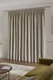 Champagne Gold Next Collection Luxe Heavyweight Maeve Damask Velvet Pencil Pleat Lined Curtains - Image 2 of 6