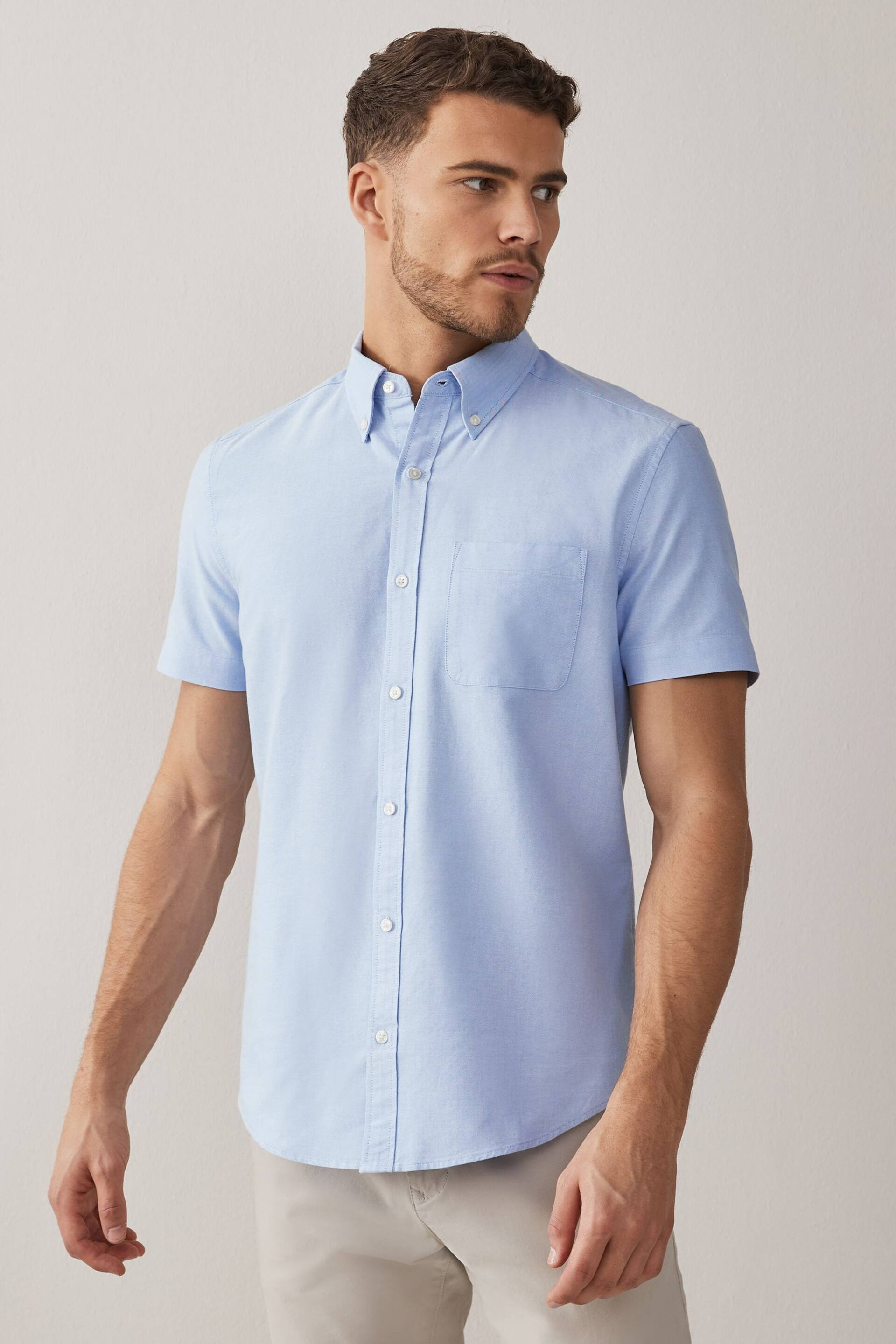 White/Blue/Navy 3 Pack Short Sleeve Oxford Shirt 3 Pack - Image 6 of 10