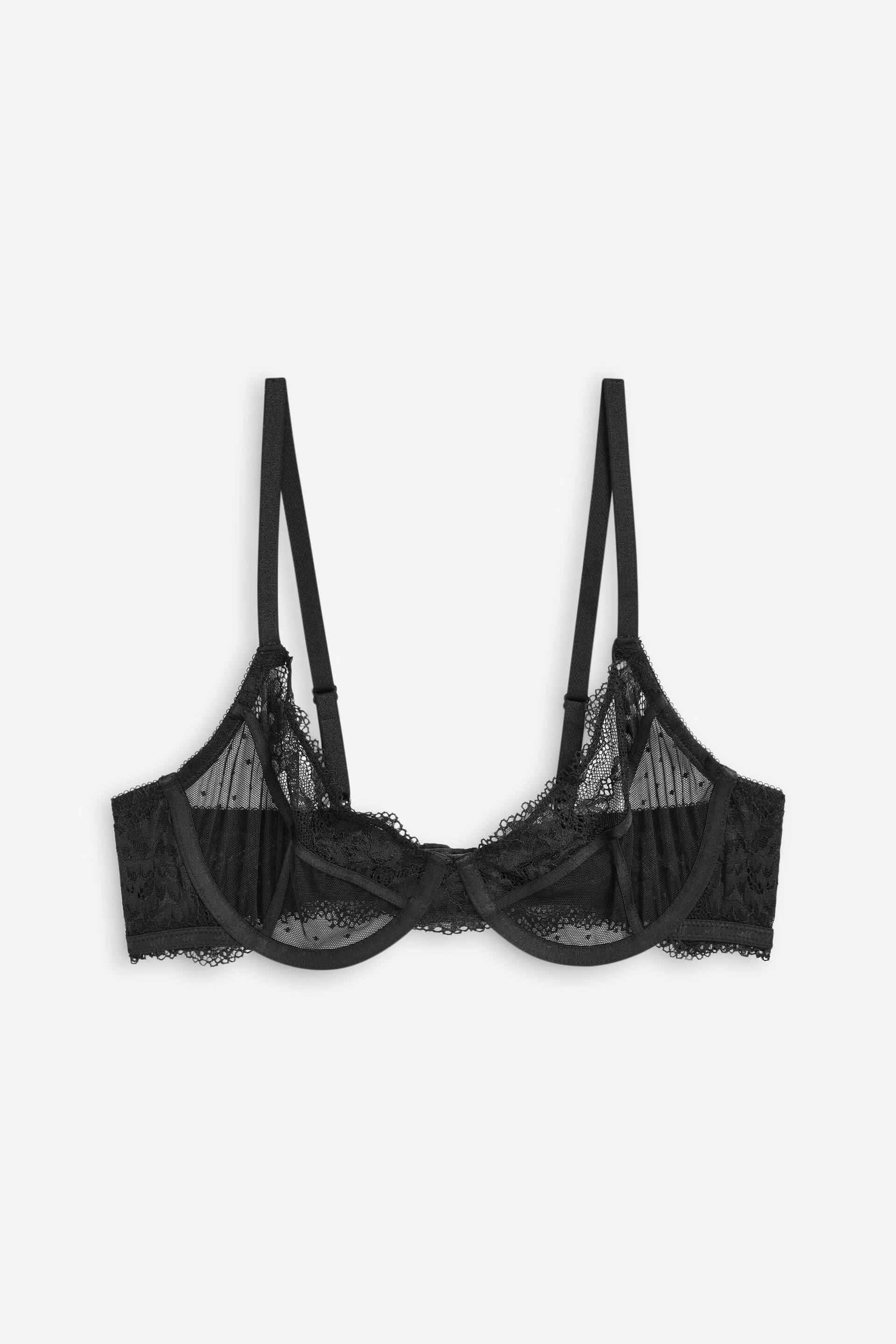 self. Black Non Pad Wired Lace Balcony Bra - Image 6 of 8