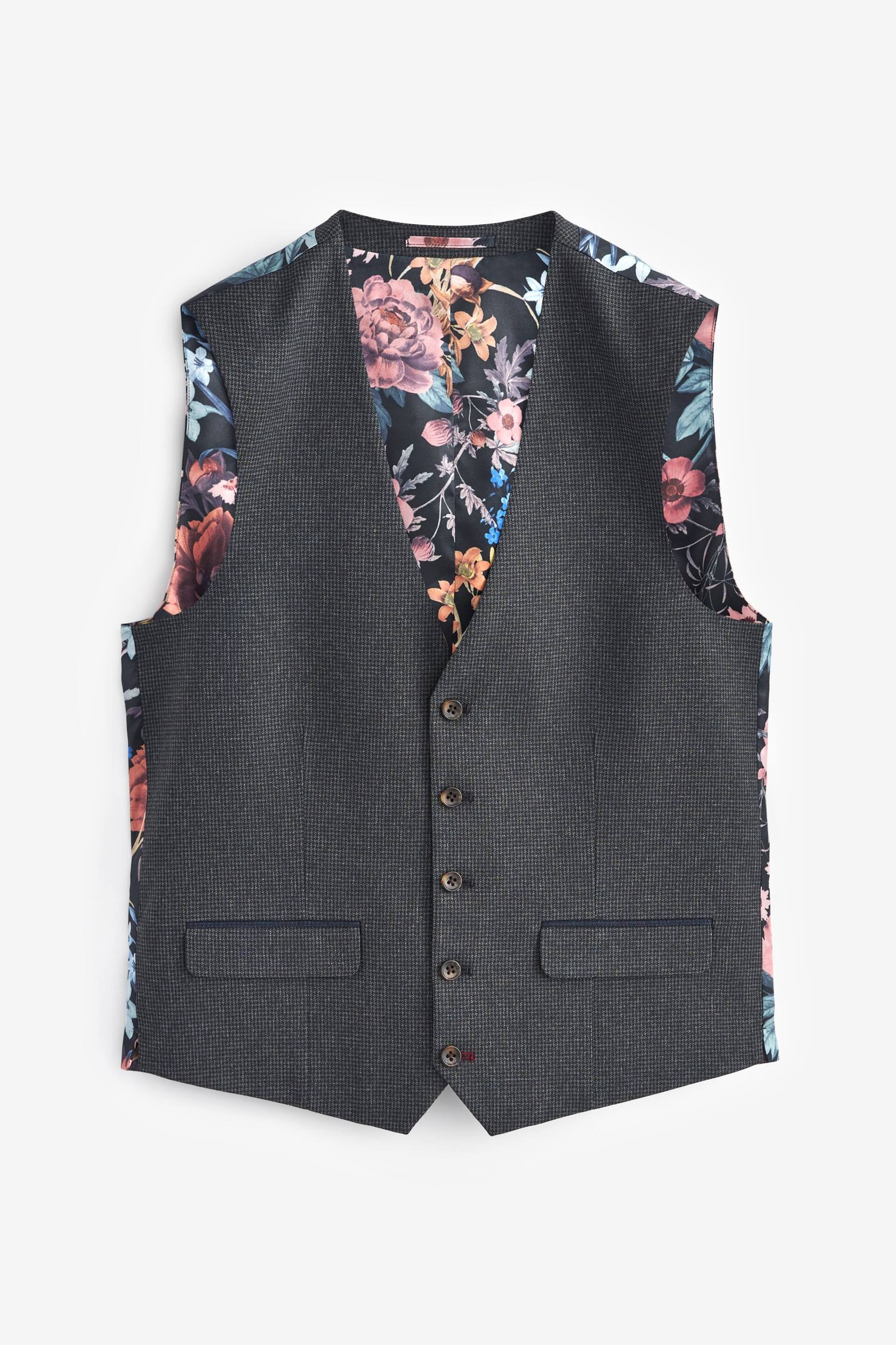 Charcoal Grey Puppytooth Fabric Suit Waistcoat - Image 6 of 11