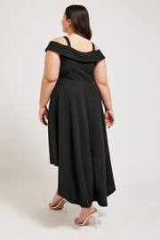 YOURS LONDON Curve Black Black Bardot Dipped Hem Dress - Image 3 of 5